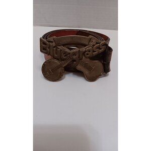 Baron 1980 Solid Brass 6231 Classic Music Leather 34 Tooled Belt Buckle